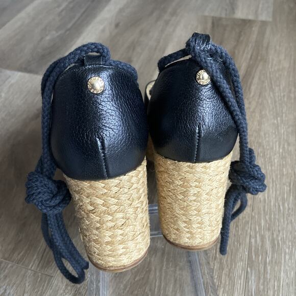 Michael Kors Espadrilles Platform Sandals Sz 8 Black Leather Tie-up - Picture 6 of 15